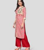Multicolor & Red Printed Cotton Stitched Straight Women's Kurta With Palazzo Set