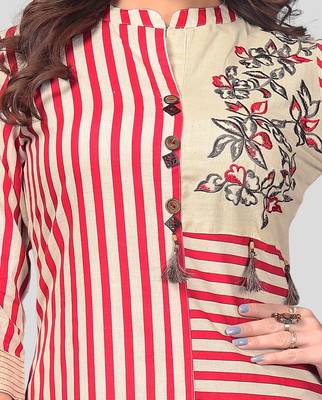 Multicolor & Red Printed Cotton Stitched Straight Women's Kurta With Palazzo Set 2