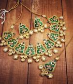 Gold Plated Kundan Meenakari Bridal Necklace Set with Earrings & Maang Tikka for Women 