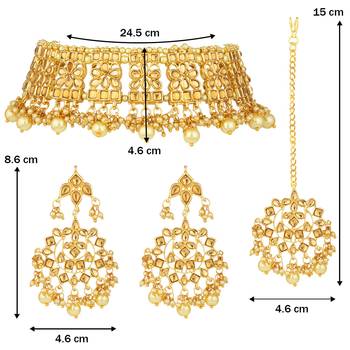  Traditional Kundan Choker Jewellery Set with Earrings & Maang Tikka For Women  5