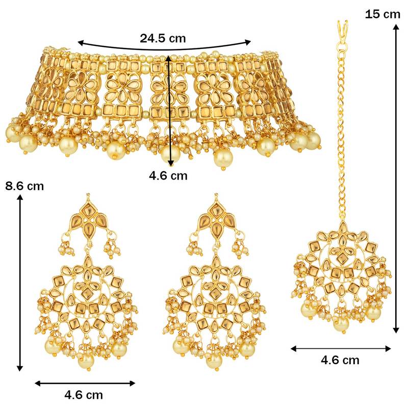  Traditional Kundan Choker Jewellery Set with Earrings & Maang Tikka For Women 