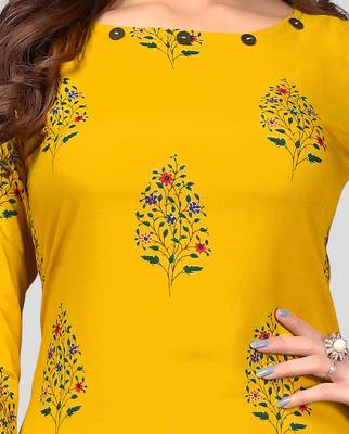 Yellow & Red Printed Rayon Stitched Straight Women's Kurta With Palazzo Set 4