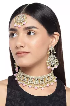Traditional Kundan Choker Jewellery Set with Earrings & Maang Tikka For Women 