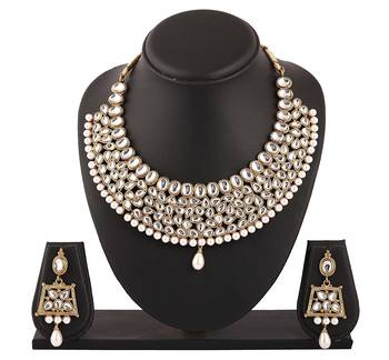 18K Gold Plated Traditional Kundan Choker Necklace With Earrings Set (K7059W) 1