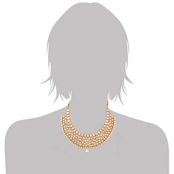18K Gold Plated Traditional Kundan Choker Necklace With Earrings Set (K7059W) 4