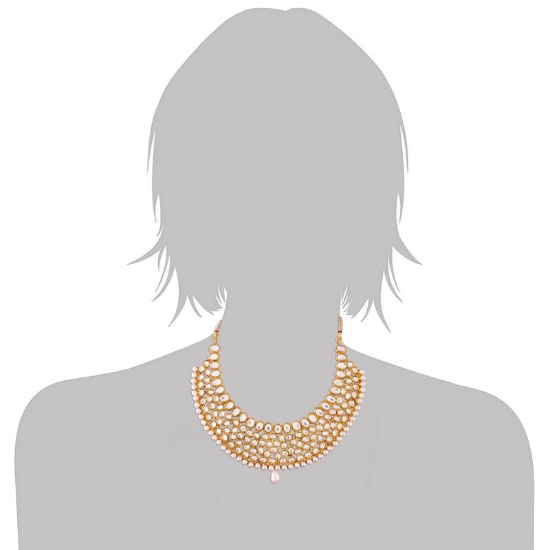 18K Gold Plated Traditional Kundan Choker Necklace With Earrings Set (K7059W)