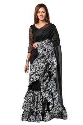 black digital print ruffal saree 1