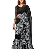 black digital print ruffal saree