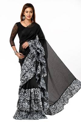 black digital print ruffal saree 3