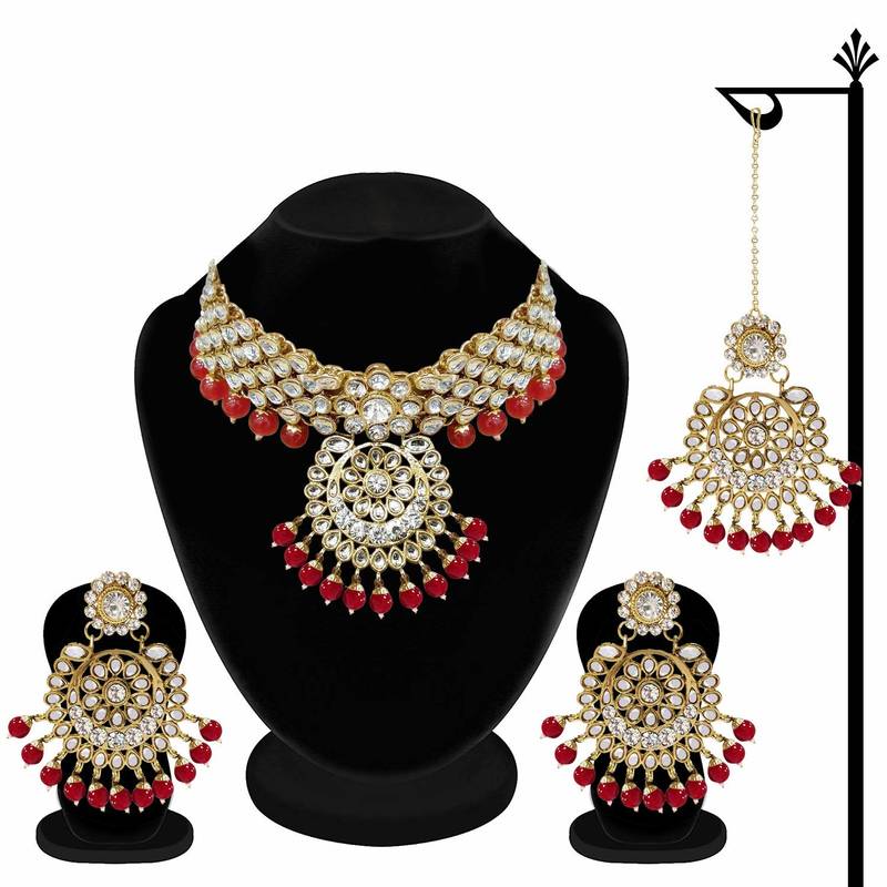 Traditional Choker Set Glided with Kundan & Pearls for Women/Girls 