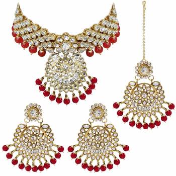 Traditional Choker Set Glided with Kundan & Pearls for Women/Girls  5