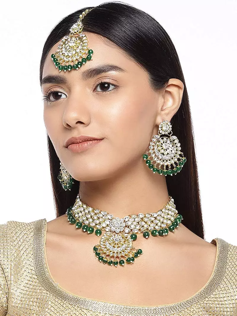 I Jewels 18k Gold Plated Traditional Choker Set Glided with Kundan & Pearls for Women/Girls