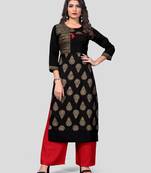 Black & Red Printed Rayon Stitched Straight Women's Kurta With Palazzo Set