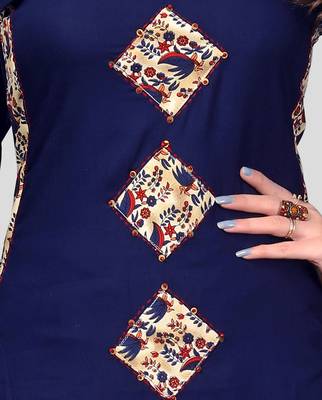 Blue & Red Patch Work Rayon Stitched Straight Women's Kurta With Palazzo Set 3