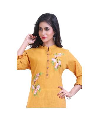 Mustard Slubbish Kurta For Women 5