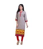 Cream Printed kurta For Women