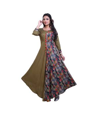 Olive Green Long Gown For Women 1
