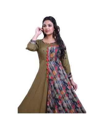 Olive Green Long Gown For Women 5