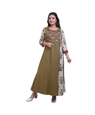Mehendi green embroidered Long Kurta For Women 1