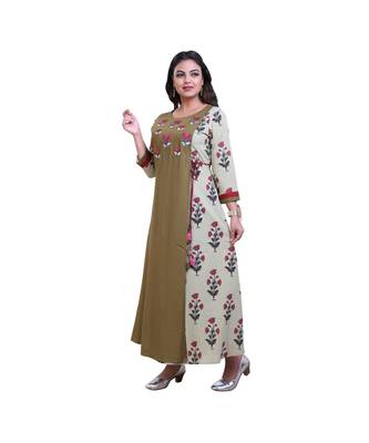 Mehendi green embroidered Long Kurta For Women 2
