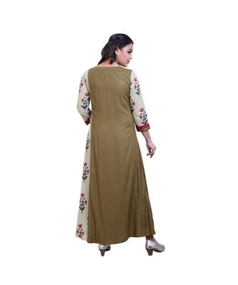 Mehendi green embroidered Long Kurta For Women 3