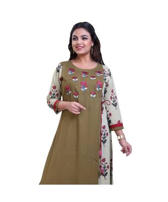 Mehendi green embroidered Long Kurta For Women 4