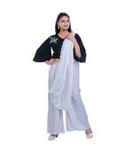 Designer Black Top with White checks Palazzo with Attached Dupatta For Women