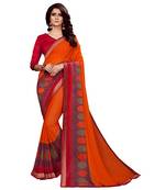 Dark orange printed faux georgette saree with blouse
