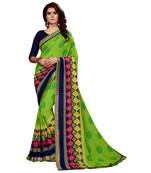 Green printed faux georgette saree with blouse