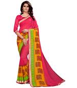 Light red printed faux georgette saree with blouse