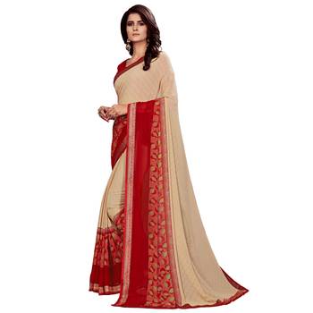 Beige printed faux georgette saree with blouse 2