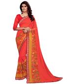 Orange printed faux georgette saree with blouse