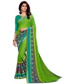 Dark green printed faux georgette saree with blouse