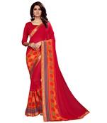 Red printed faux georgette saree with blouse