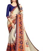 White printed chiffon saree with blouse