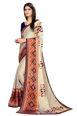 White printed chiffon saree with blouse 2