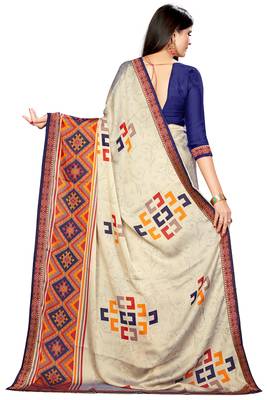 White printed chiffon saree with blouse 3