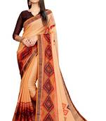 Beige printed chiffon saree with blouse
