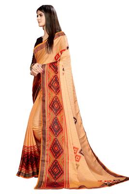 Beige printed chiffon saree with blouse 2