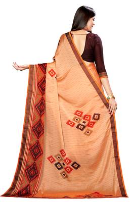 Beige printed chiffon saree with blouse 3