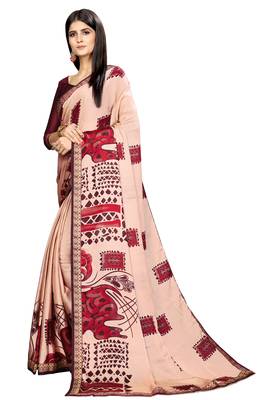 Light copper printed chiffon saree with blouse 2