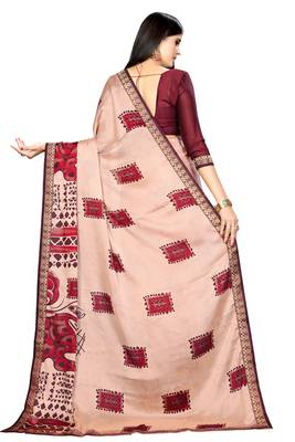 Light copper printed chiffon saree with blouse 3
