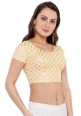 Women's Gold Cotton Lycra Readymade Free Size Stretchable Saree Blouse 3