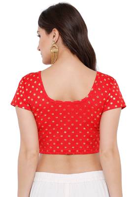 Women's Red Cotton Lycra Readymade Free Size Stretchable Saree Blouse 2