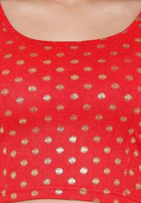 Women's Red Cotton Lycra Readymade Free Size Stretchable Saree Blouse 3