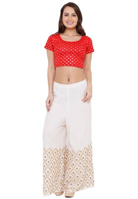 Women's Red Cotton Lycra Readymade Free Size Stretchable Saree Blouse 4