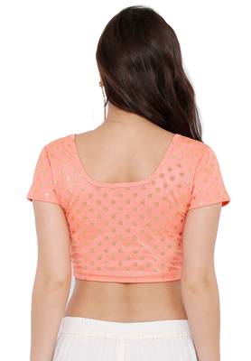 Women's Peach Cotton Lycra Readymade Free Size Stretchable Saree Blouse 2