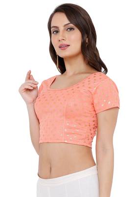 Women's Peach Cotton Lycra Readymade Free Size Stretchable Saree Blouse 3