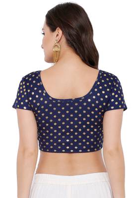 Women's Navy Blue Cotton Lycra Readymade Free Size Stretchable Saree Blouse 2