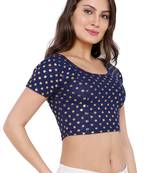 Women's Navy Blue Cotton Lycra Readymade Free Size Stretchable Saree Blouse